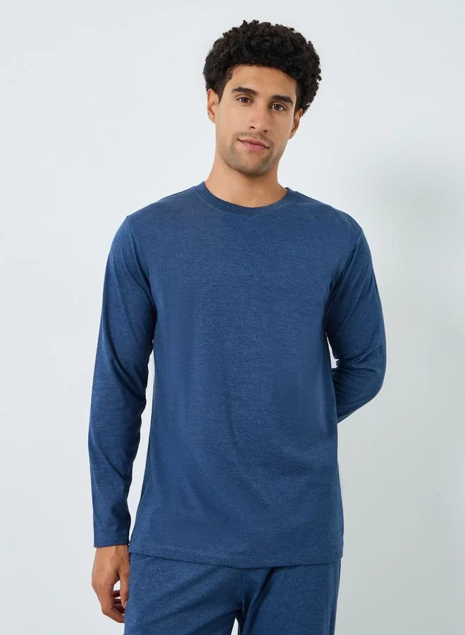 Styli Men Navy Long Sleeve T-Shirt and Pyjama Set